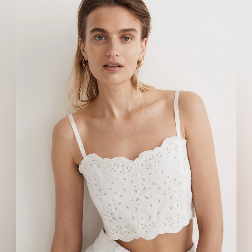 Madewell Eyelet Linen Blend Crop Tank